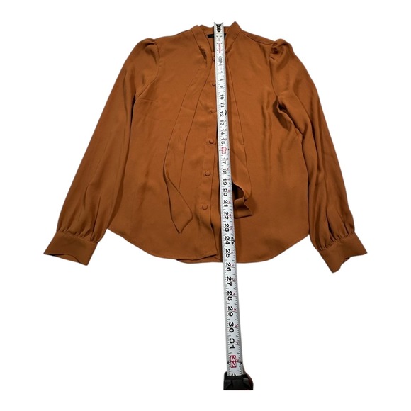 Forever 21 Women's Long Sleeve Bow Neck Button Up Blouse Brown Size M - Picture 6 of 9